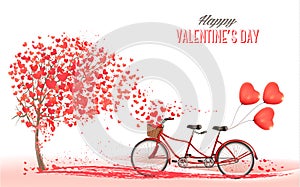 Valentine`s Day background with tandem bicycle