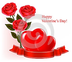 Valentine`s day background. Three red roses with t