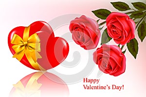 Valentine`s day background. Three red roses with t