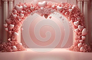 Valentine\'s Day background, wedding arch with hearts