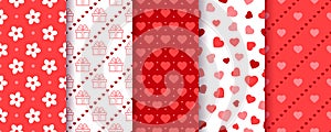 Valentine's day backgrounds. Seamless pattern. Packing paper with hearts. Cute red textile prints