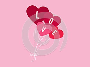 Valentine`s Day balloons theme elements. Vector red balloon in form of heart on pink background. vector poster design with floatin