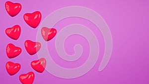 Valentine's day banner background. Red 3d hearts on a blank pink backdrop. Copy space for text