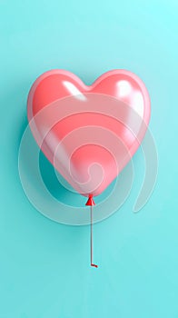 Valentine\'s Day banner of heart balloon in pink color over blue background.