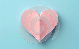 Valentine\'s Day banner of pink paper heart over blue background.