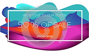 Banner about the sale and discounts. Abstract colorful fluffy liquid cover