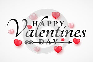 Valentine`s Day banner for web. Romantic 3D hearts on a white background. Beautiful calligraphy and lettering. Romantic