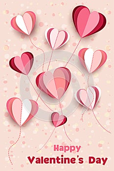 Valentine`s Day. Beautiful background and wallpaper with cutting paper effect. Card gift, element poster, invitatioan. Vector Illu