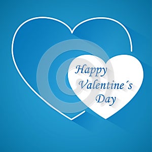 Valentine's day blue vector background with two hearts with shadow