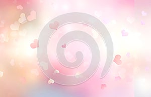 Valentine`s day blurred hearts pink background,romantic abstract bokeh texture.Illustration