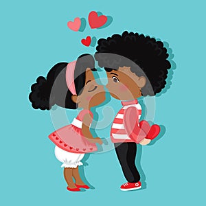 Valentine`s Day. Boy and girl kissing. Love card.