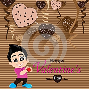 Valentine's Day and Boyfriend Love Confess on Heart chocolate Party background. Vector Party Heart chocolate and full heart on col