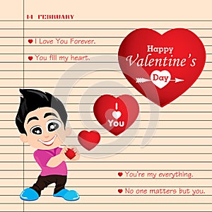 Valentine's Day and Boyfriend Love Confess on Note background. Vector Valentine's Day Background.