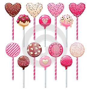 Valentine`s day cake pops and lollipops set.