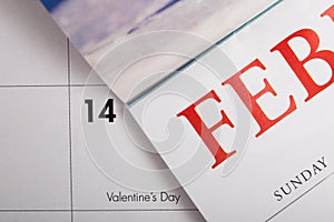 Valentine`s day calendar date on February. Hearts day