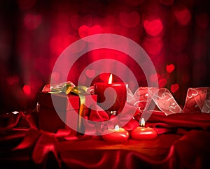 Valentine's Day. Candles and gift box