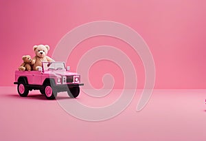 Valentine\'s Day car Pink toy boxes writing gift made composition aesthetics teddy love concept pink copy Minimal delivery space