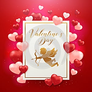 Valentine`s day card with cupid and hearts