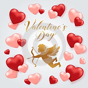 Valentine`s day card with cupid and hearts