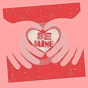 Valentine`s Day card design. 2 hands making a heart