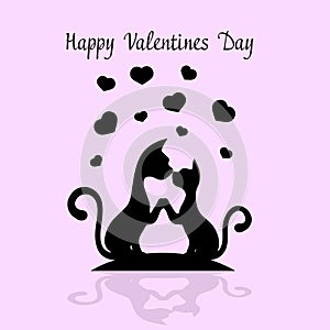 Valentine`s day card feline couple romantic meeting