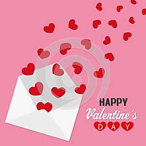 Valentine`s day card. Hearts coming out of an envelope