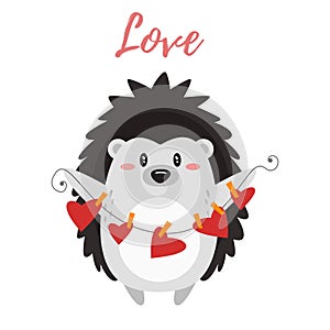 Valentine`s day card with hedgehog