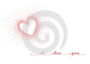Valentine`s day card, i love you text, delicate heart isolated on a white background