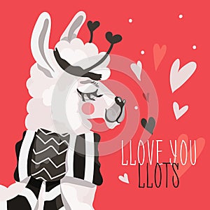 Valentine`s Day card with llama