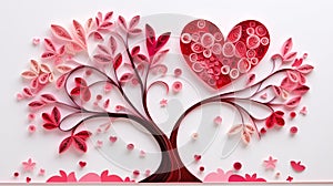 Valentine\'s day card in paper cut and quilling art technique