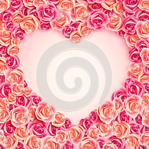 Valentine`s Day card on pink roses