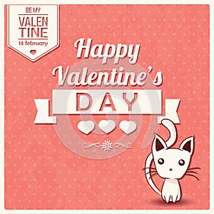 Valentines day card with typographic message and a kitten, vect