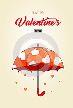 Valentine`s Day Card with umbrella and harts - vector.