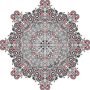 Valentine mandala, with hearts. Black, white and red colors. Vector illustration.