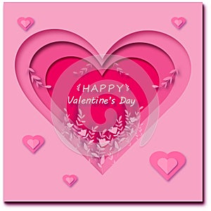 Valentine`s day card,  illustration Paper cut style