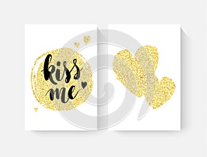 Valentine's day cards with hand lettring and gold glitter details.