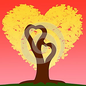 Valentine`s Day celebration greeting card with Tree of Love shape