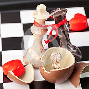 Valentine`s Day with Chocolate Chess Pieces