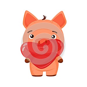 Valentine`s day clipart. Cute pig with a heart-shaped balloon. Declaration of love.