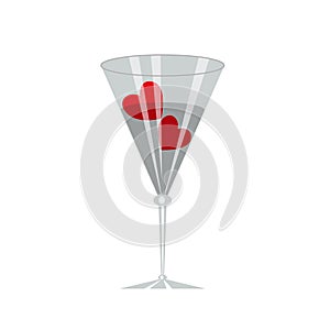 Valentine\'s day cocktail glass with hearts. Festive design element for the valentine holidays, events, discounts, and sales.