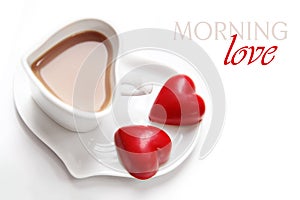 Valentine's Day coffee with heart chocolates