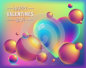 Valentine`s day colorful abstract background with rainbow heart and bright bubbles