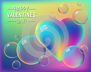 Valentine`s day colorful abstract background with rainbow heart and bright bubbles