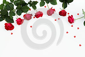 Valentine`s day composition background . Bouquet of a beautiful red roses