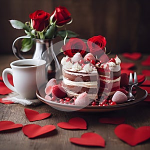 Valentine\'s Day concept with red roses on the background