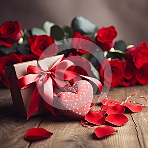 Valentine\'s Day concept with red roses on the background