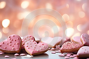 Valentine\'s Day cookies, The pink hearts bokeh background