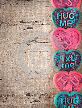 Valentine's day cookies on a wood table