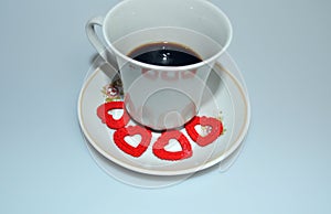 Valentine`s Day - cup of coffee, gift, hearts