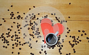 Valentine`s Day - cup of coffee, gift, hearts